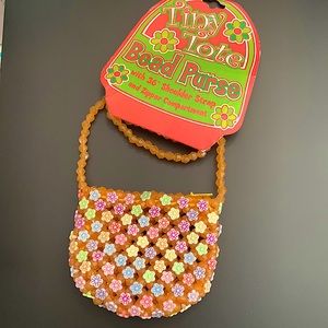 Tote Flower Bead Tiny Purse w/ 36” Shoulder Strap and Zipper Compartment